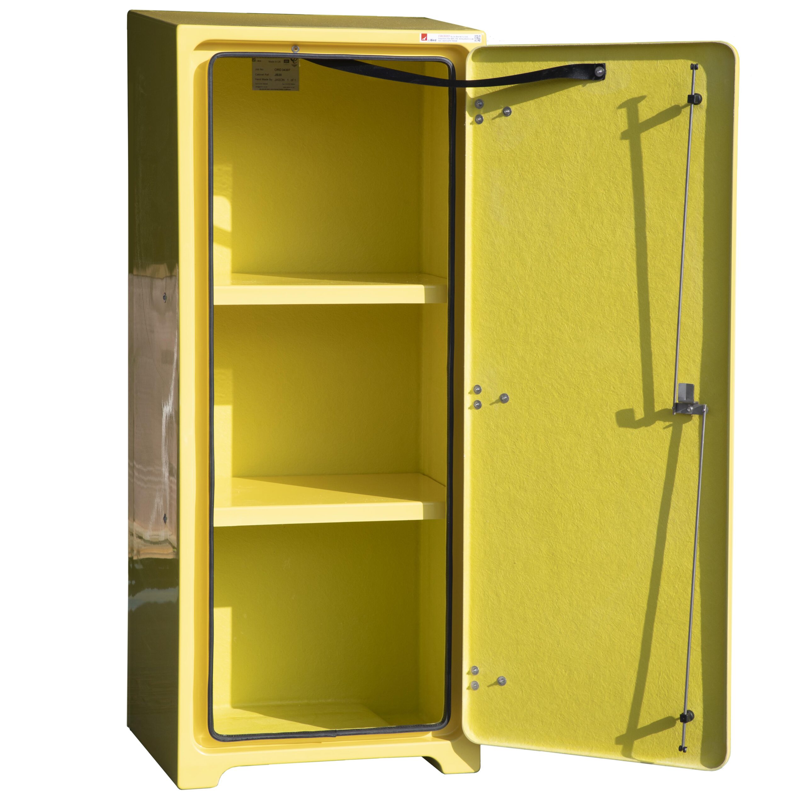 JB20 by Jo Bird shown with door open and a typical shelving layout for chemical PPE