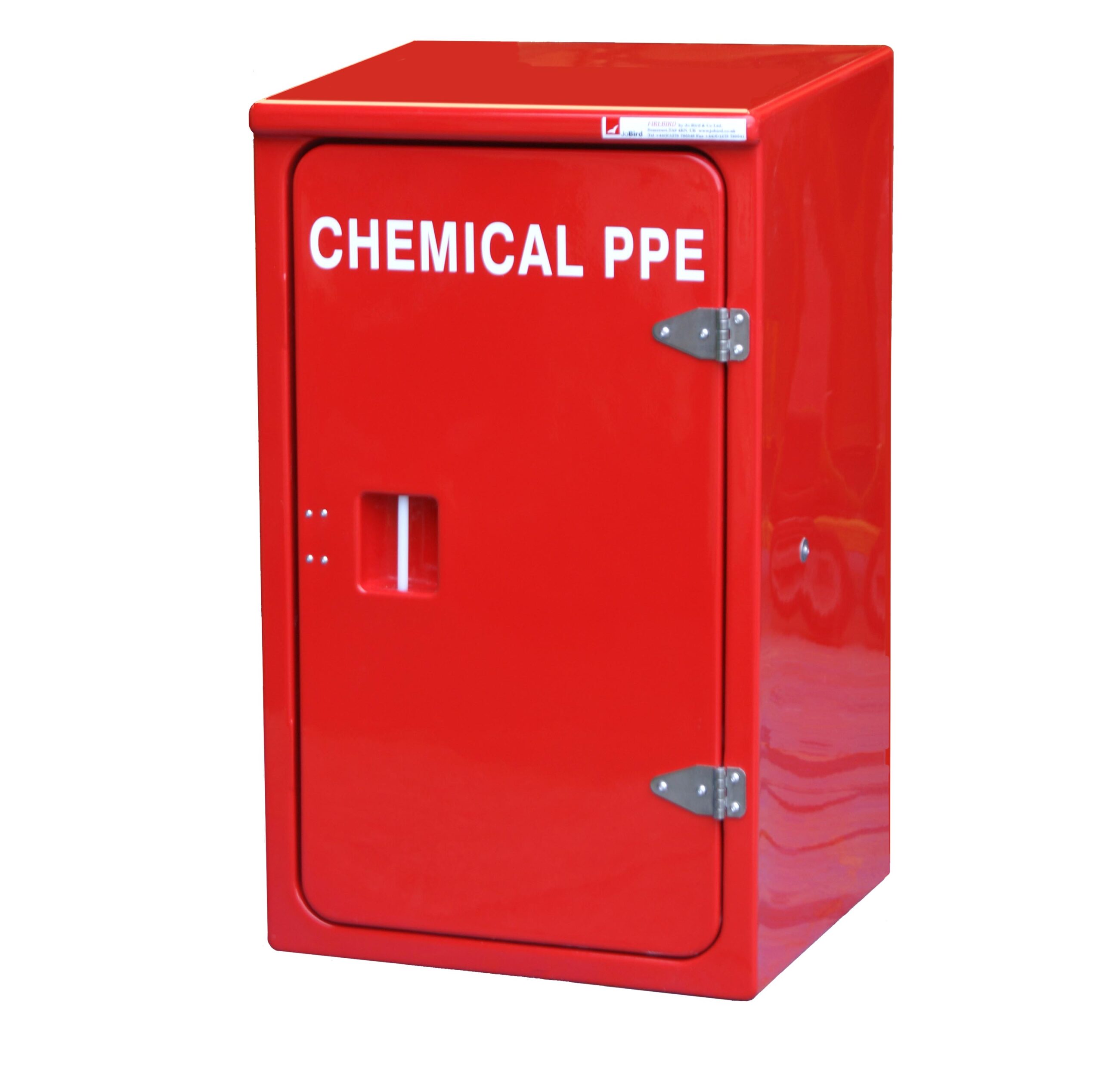 JB13.460 by Jo Bird in red RAL3000 and labelled "Chemical PPE"