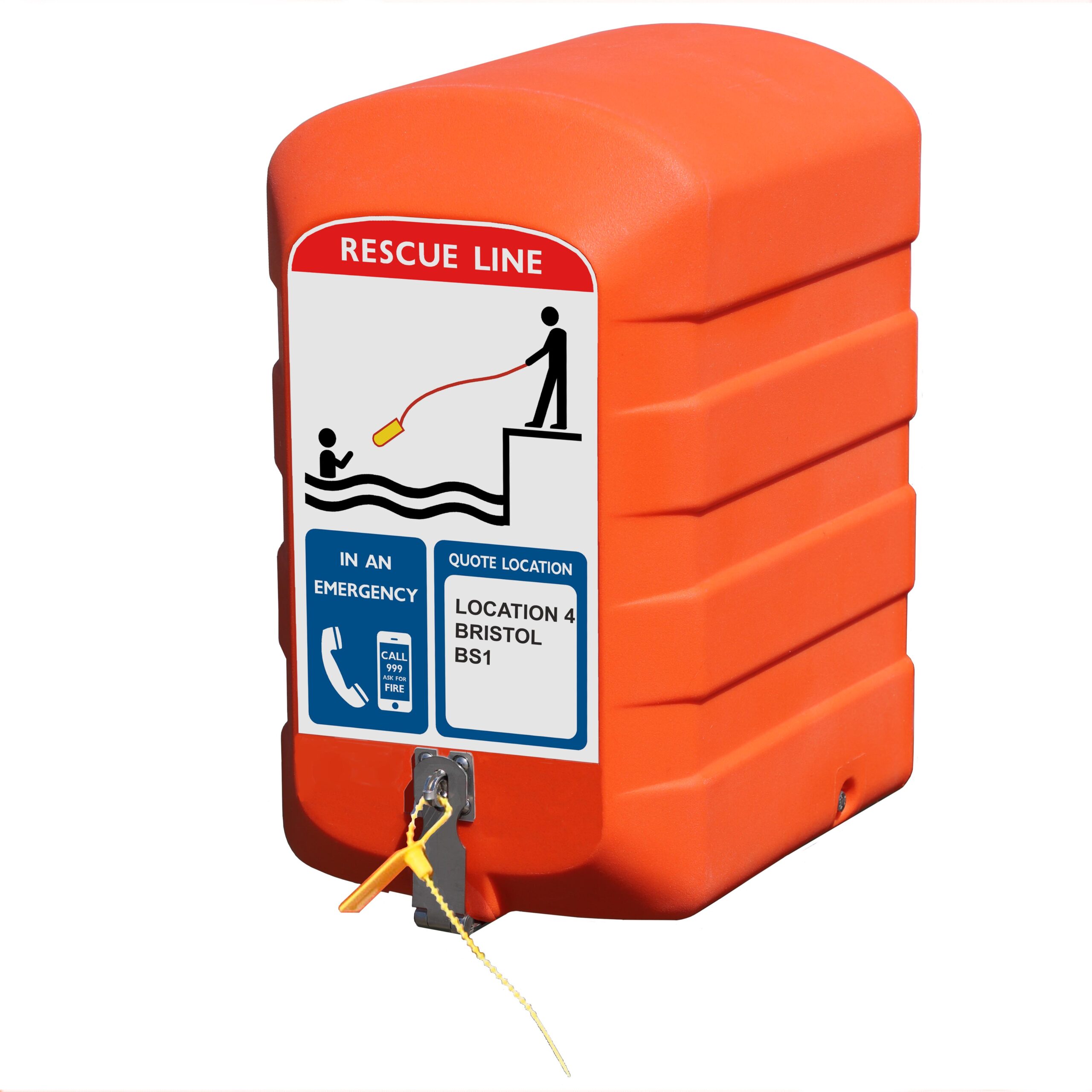SOS603 Rescue line cabinet by Jo Bird. Shown fitted with an anti-tamper seal