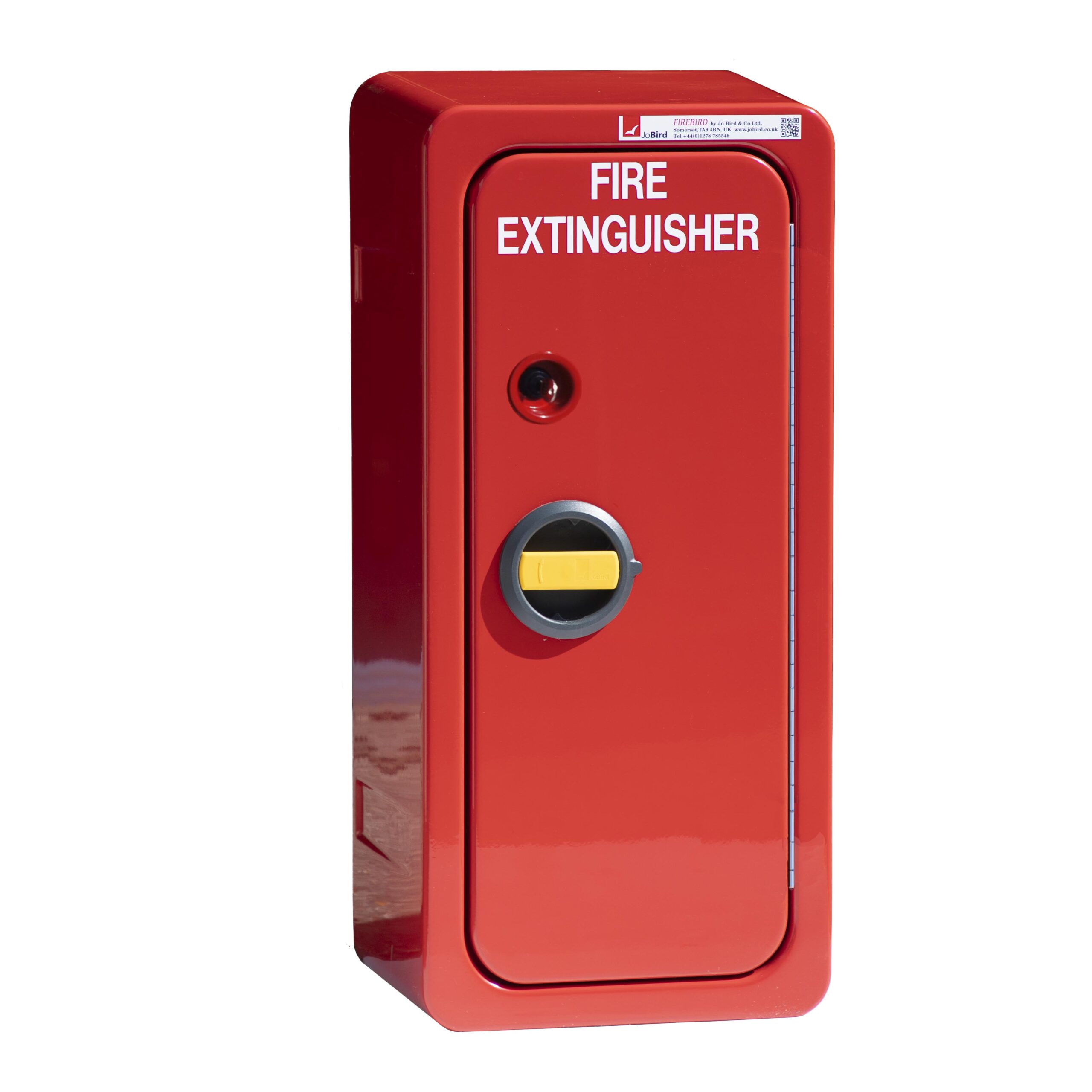 JB82NHS fire extinguisher cabinet by Jo Bird. Shown with lock and anti-ligature features.