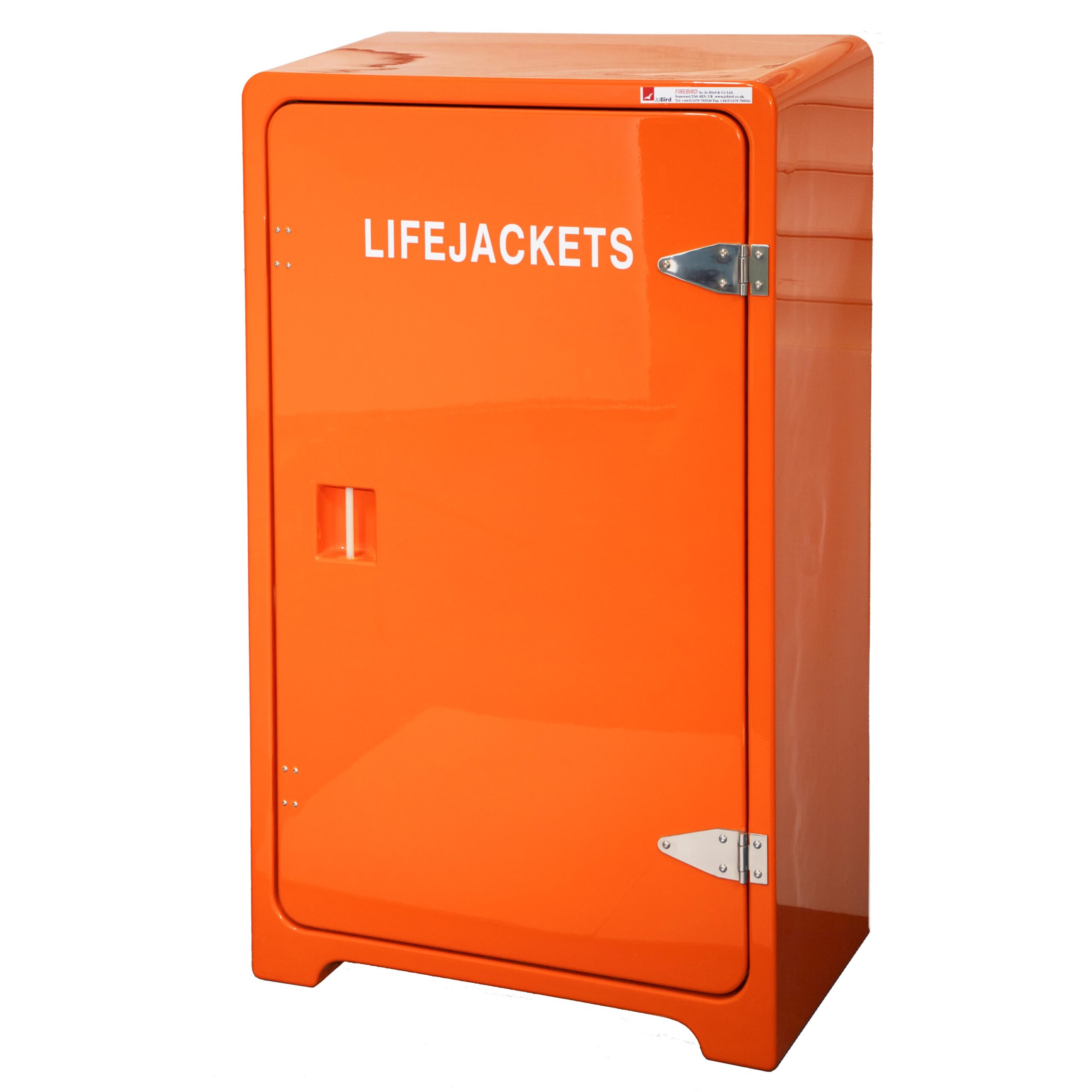 JB10LJ Automatic life jacket cabinet by Jo Bird shown in orange RAL 2009