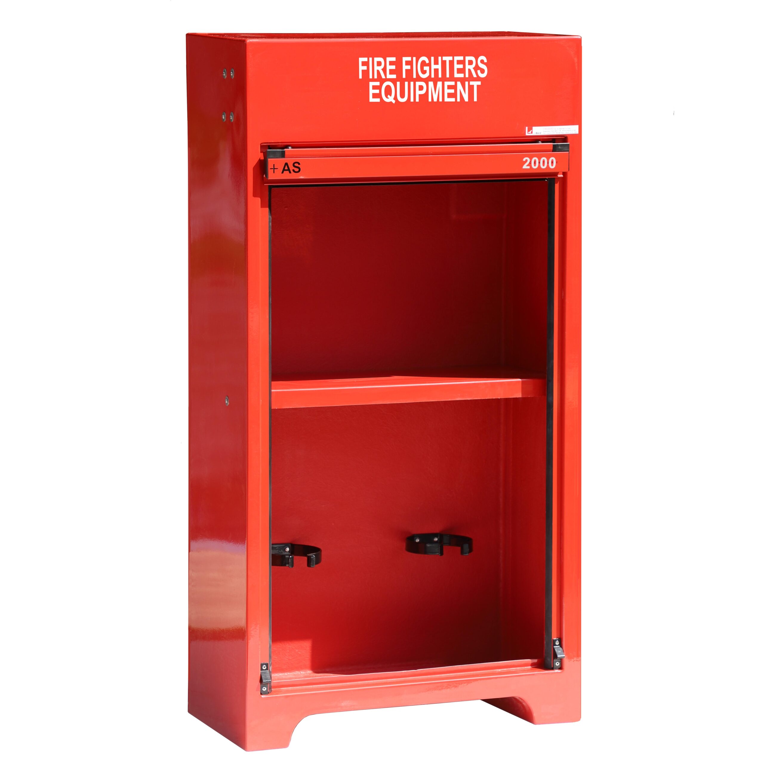 RS250FE Fire fighter's equipment cabinet with the roller door in the open position