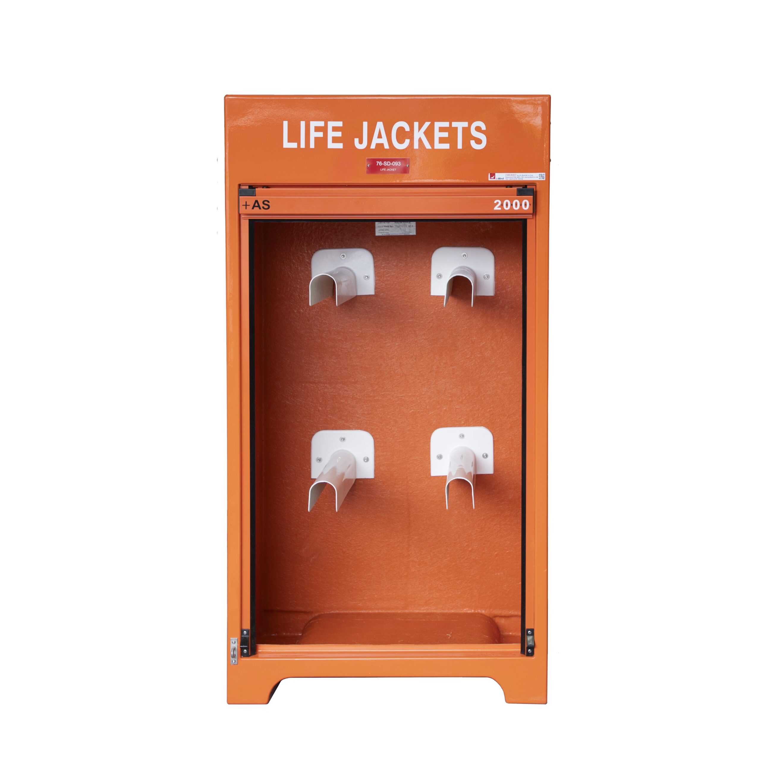 RS250.600LJ Automatic lifejacket cabinet by Jo Bird. Shown with the roller door open