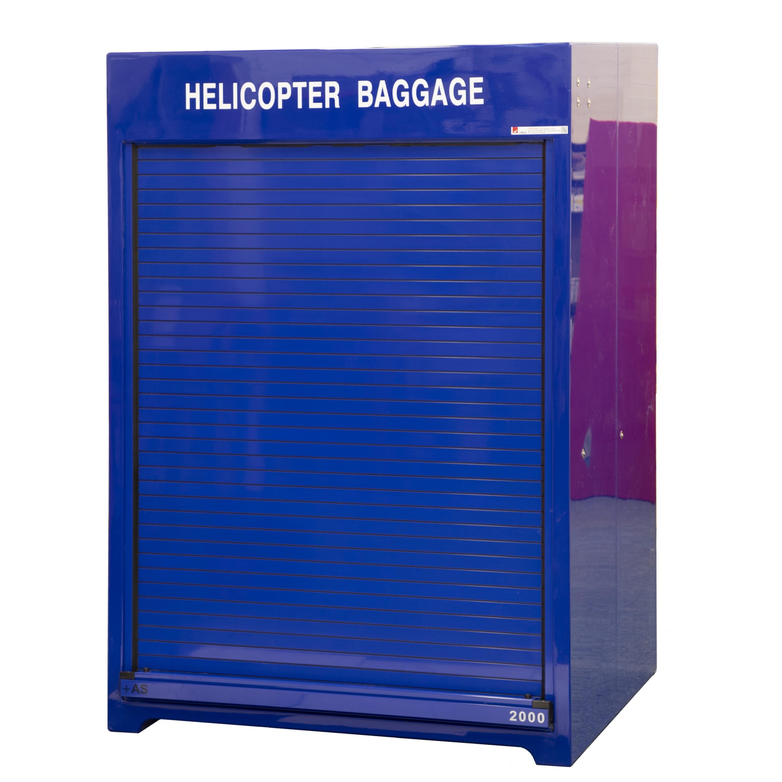 RS300.1200 Helicopter baggage cabinet by Jo Bird. Shown in blue RAL5002