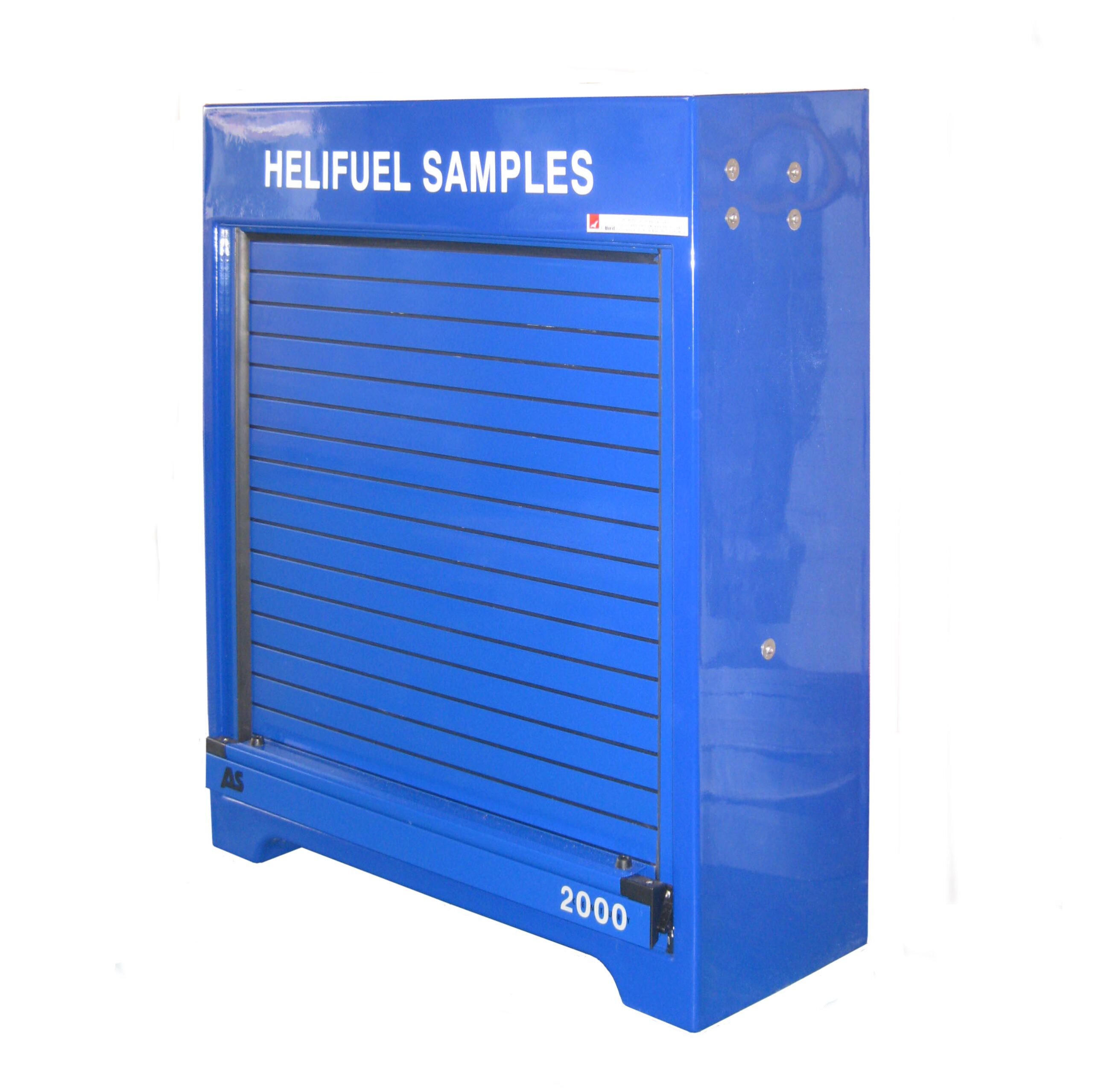 RS100 Heli fuel sample cabinet by Jo Bird. In blue