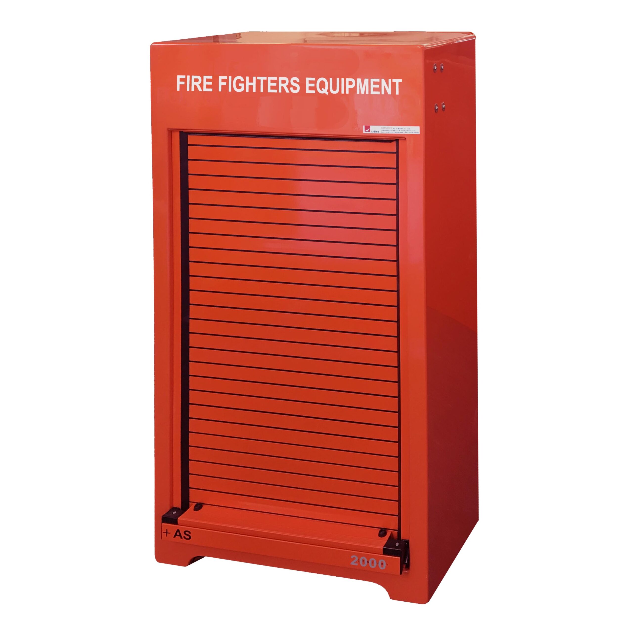 RS150FE Fire fighter's equipment cabinet by Jo Bird shown with the roller door in the closed position