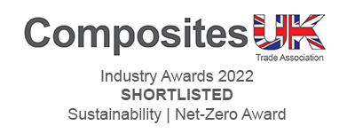 Composites UK banner for the Industry awards 2022. Shortlisting the Sustainability I Net zero category for Jo Bird and company